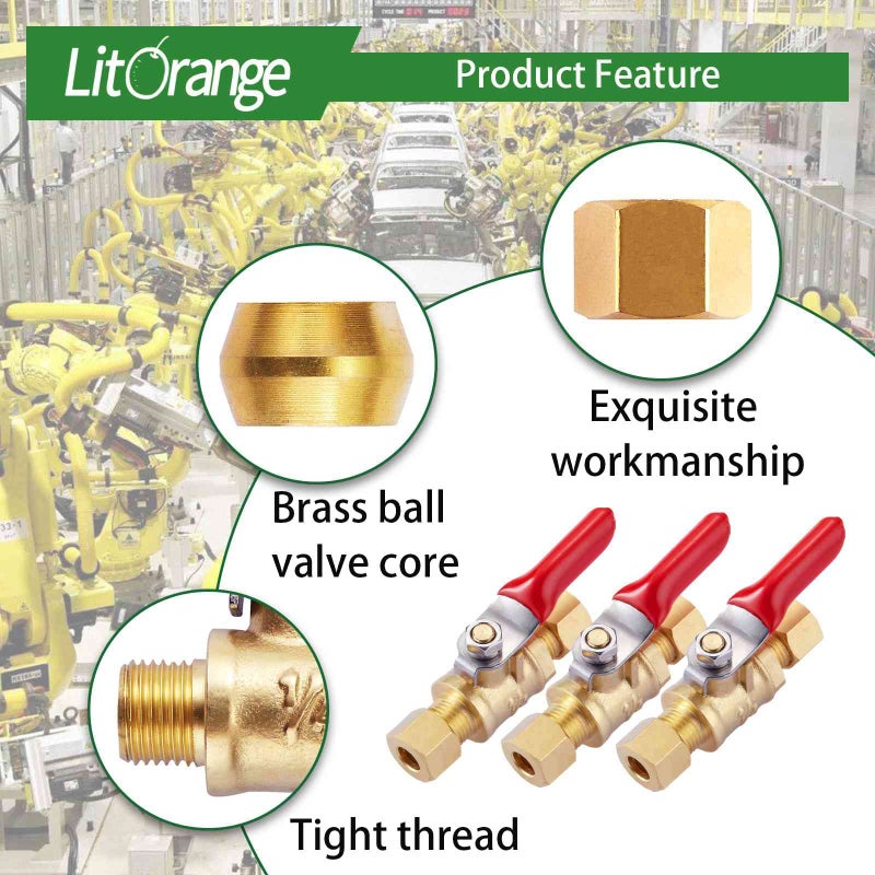 Litorange 2 Pack Lead-Free Brass Mini Ball Valve Shut Off Switch, 1/4 inch Compression by 1/4 Compression Fitting - Image 2